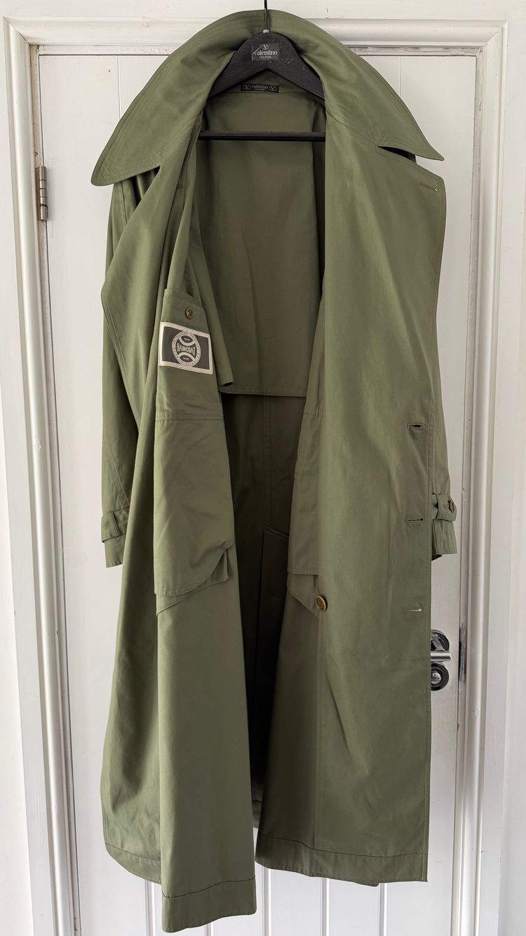 Valentino Couture 1980s Belted Cotton Trench Coat Olive Green - Size XL imagen 6