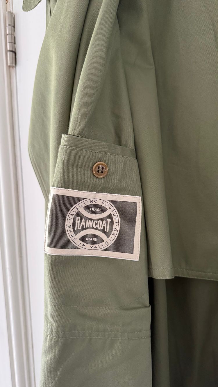 Valentino Couture 1980s Belted Cotton Trench Coat Olive Green - Size XL imagen 14