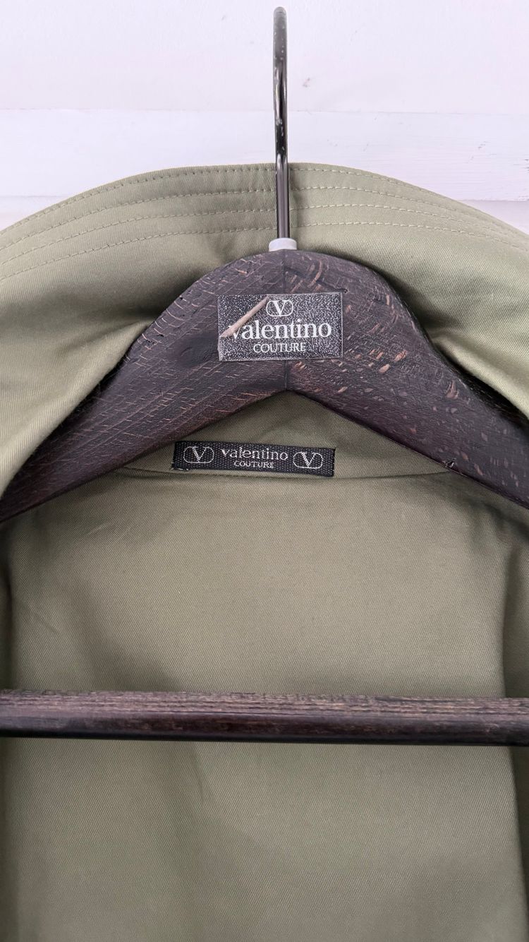 Valentino Couture 1980s Belted Cotton Trench Coat Olive Green - Size XL imagen 9