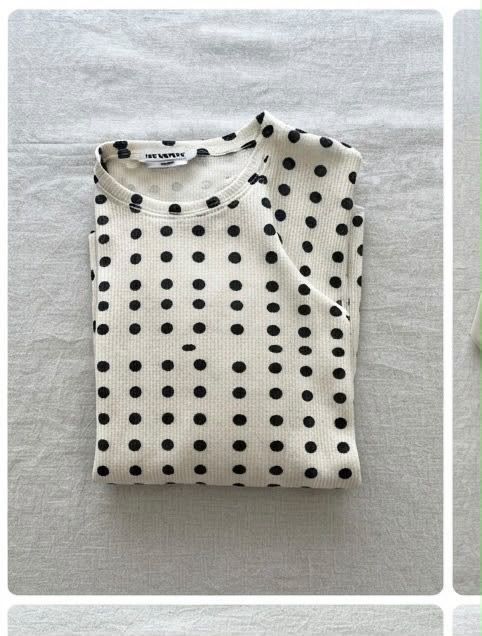 White Long Sleeve Shirt With Black Polka Dots image 1