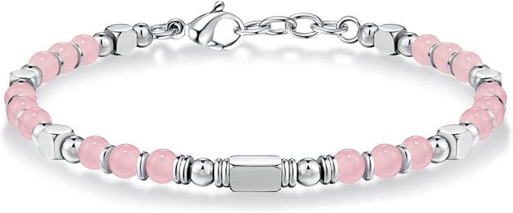 Other Pink Natural Stone Bead Bracelet With Stainless Steel Beads product image