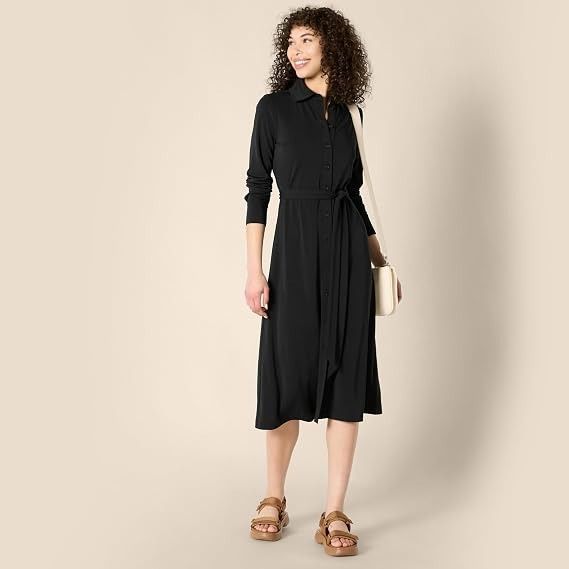 Black Long Sleeve Shirt Dress image 1