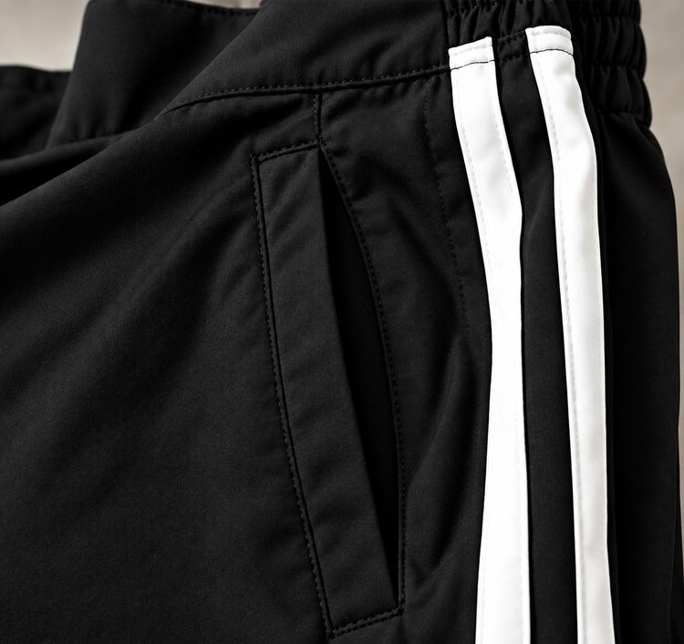 Black Track Pants With White Side Stripes image 3