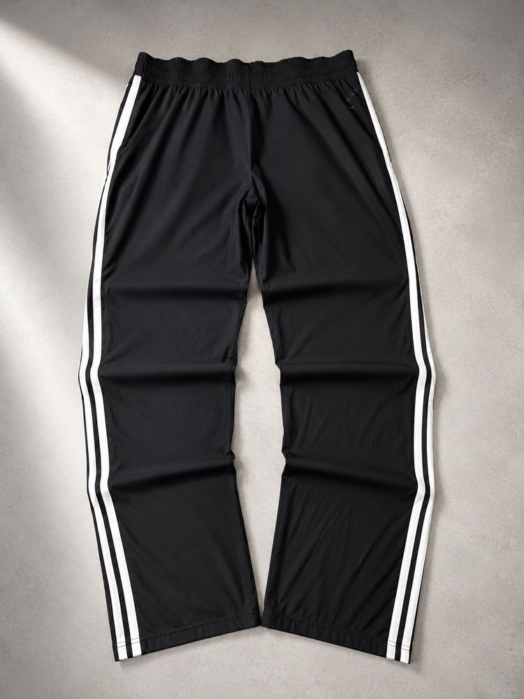 Black Track Pants With White Side Stripes image 2