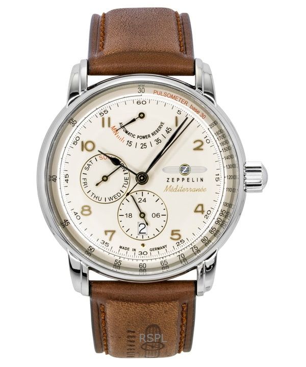 Zeppelin Mediterranee Leather Strap Champagne Dial Automatic 96905 Men's Watch obraz 1
