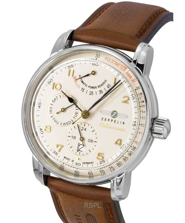 Immagine di Zeppelin Mediterranee Leather Strap Champagne Dial Automatic 96905 Men's Watch 2