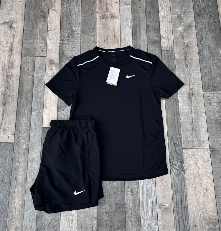 Nike Dri-Fit Miler T-shirt & Short Set - ‘Black Reflective’ - Size Small  
