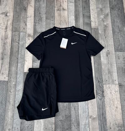 Nike Dri-Fit Miler T-shirt & Short Set - ‘Black Reflective’ - Size Small