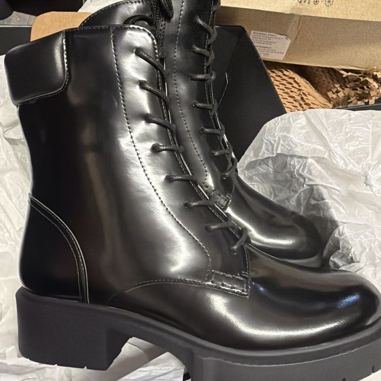 Immagine di Coach Leighton Lace Up Leather Heeled Boots Black Bootie UK 7 £295 Combat BNIB 2