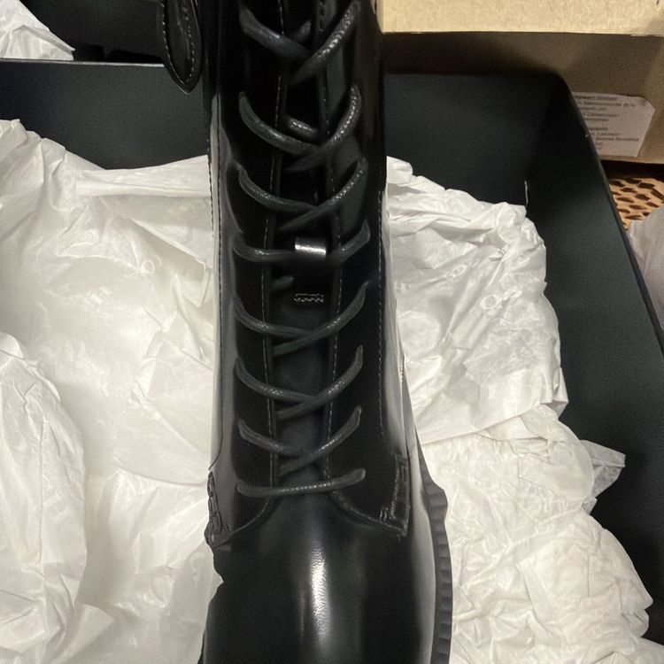Immagine di Coach Leighton Lace Up Leather Heeled Boots Black Bootie UK 7 £295 Combat BNIB 6
