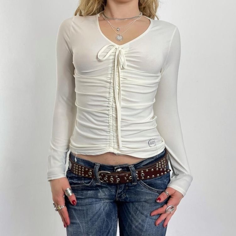 Just Cavalli White Ruched Long Sleeve Top