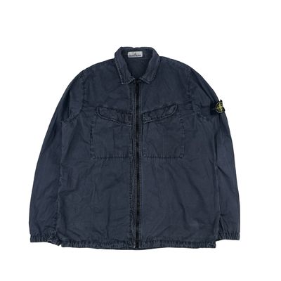 Stone Island 2022 Navy Brushed Cotton Zipped Overshirt - XXL