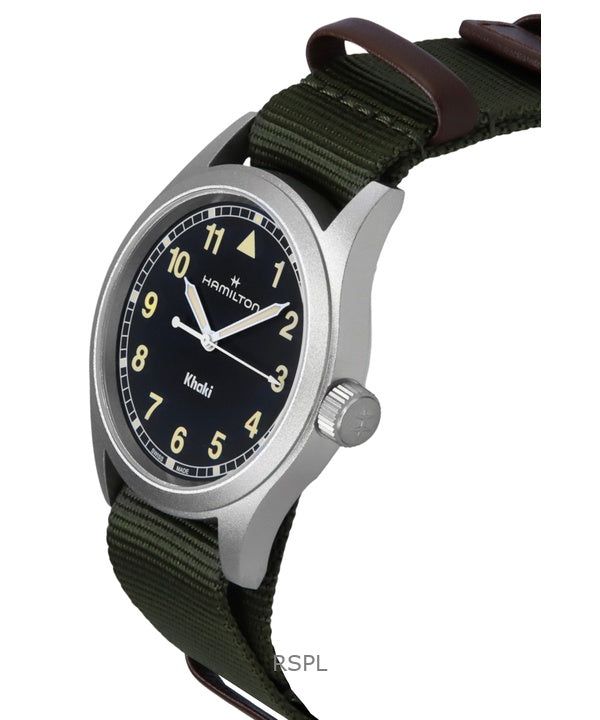Hamilton Khaki Field Textile Strap Black Dial Quartz H69401930 Unisex Watch obraz 4