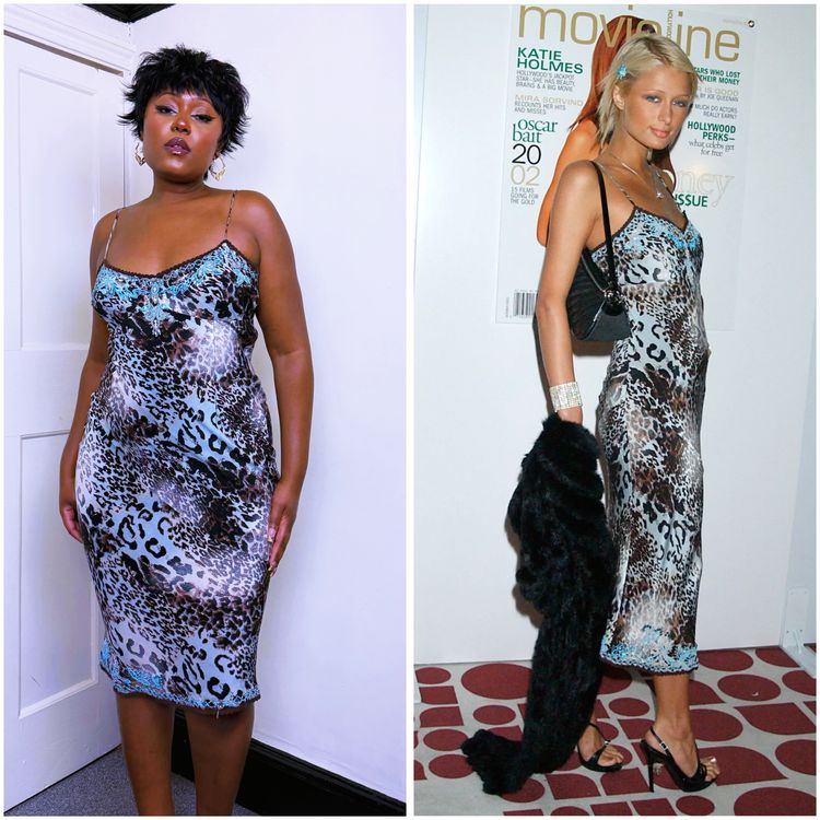 animal print slip dress silk ASO Paris Hilton 