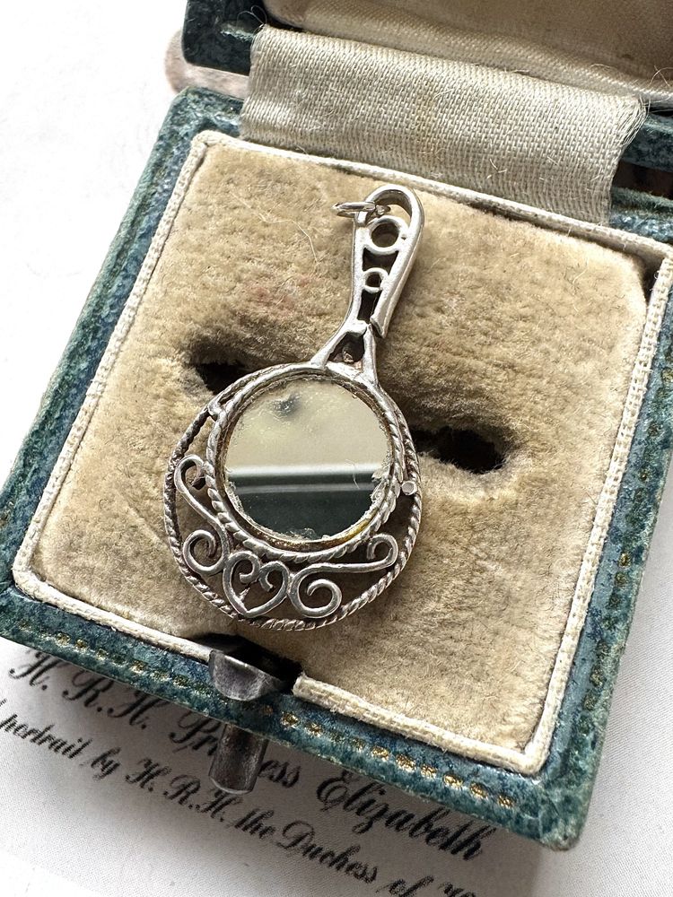 Victorian Style Sterling Silver Hand Mirror Charm - Mini Princess Mirror - Dainty Silver Keepsake