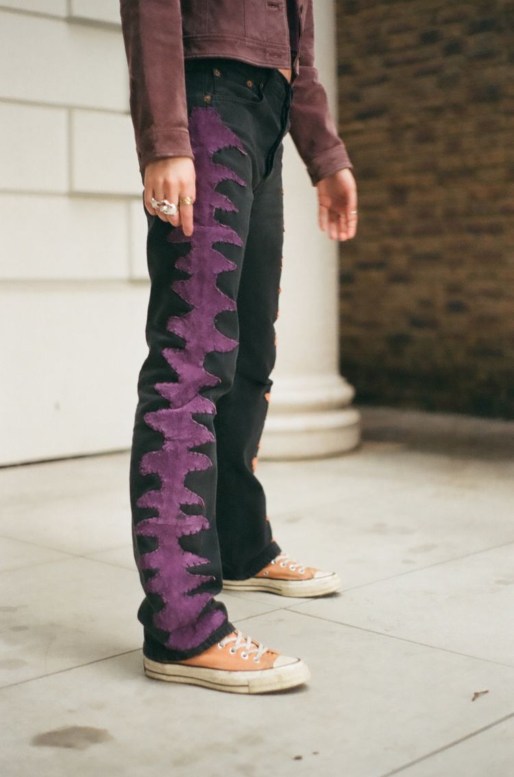 Unknown Purple and Orange Flame Patterned Jeans product image