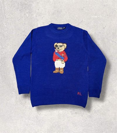Polo Ralph Lauren Blue Sweater With Bear Embroidery
