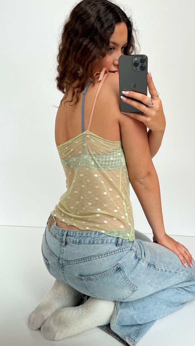 00s green polka dot cami- size M image 2