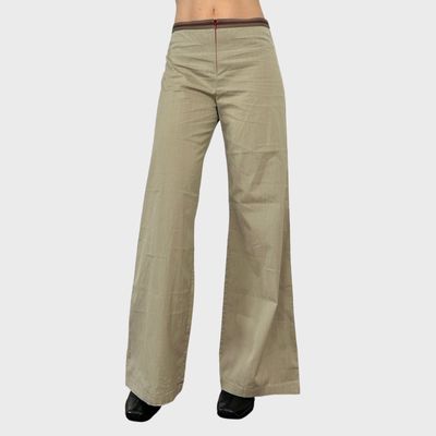 Cop Copine Wide Leg Beige + Red Trousers - L