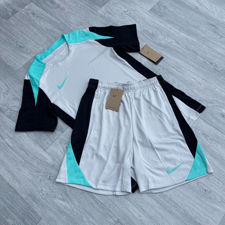Nike Strike Dri Fit Slim Training Football T-Shirt Top Shorts Set Grey/Turquoise