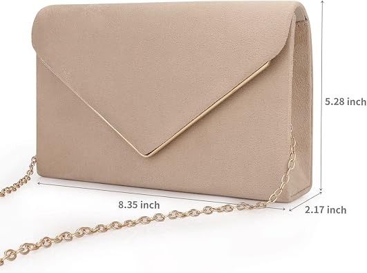 Beige Envelope Clutch Bag With Gold Chain obraz 2