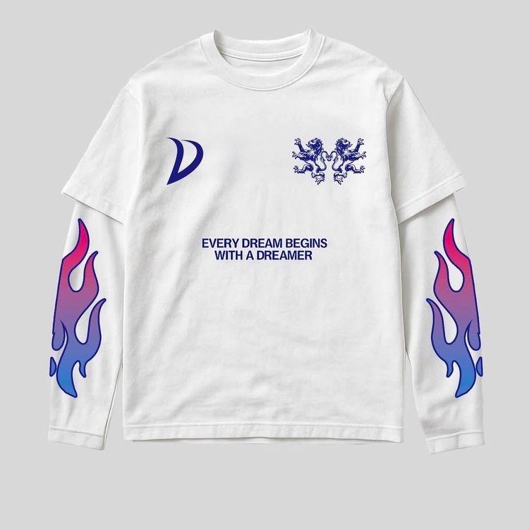 White Long Sleeve T-Shirt With Flame Sleeves
