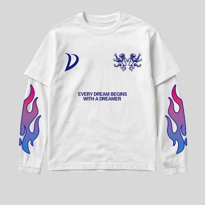 White Long Sleeve T-Shirt With Flame Sleeves