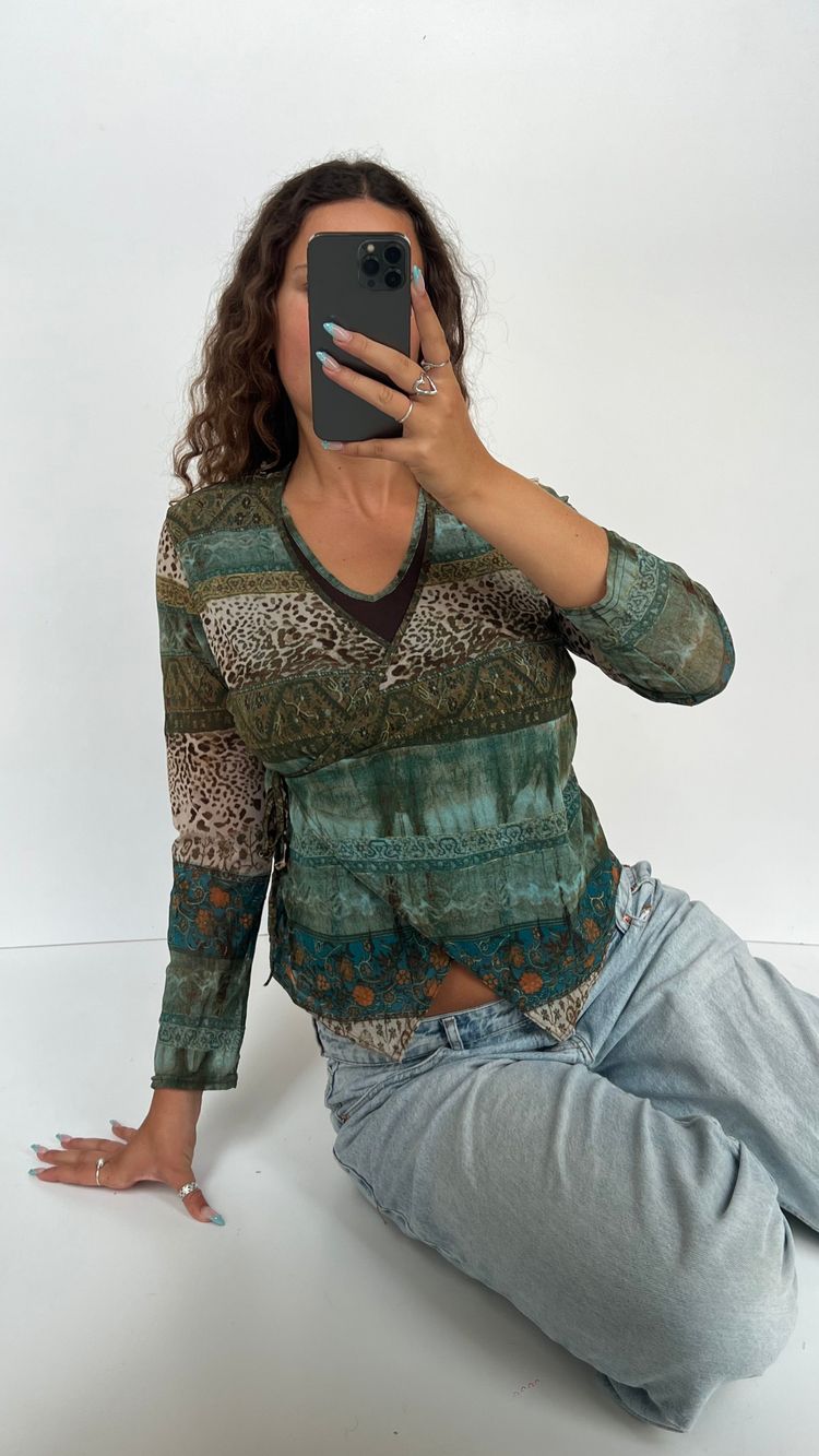 00s brown green mesh top- size L 4