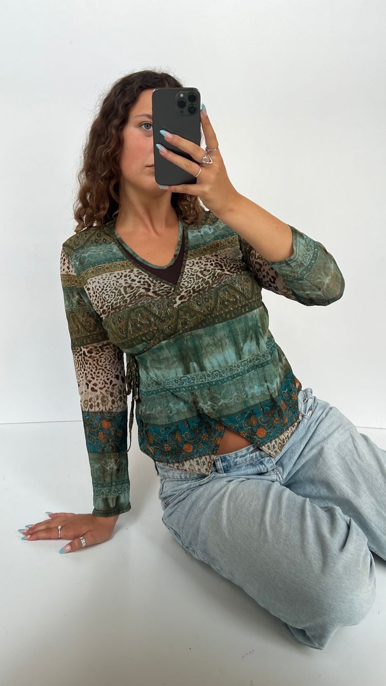 00s brown green mesh top- size L 3
