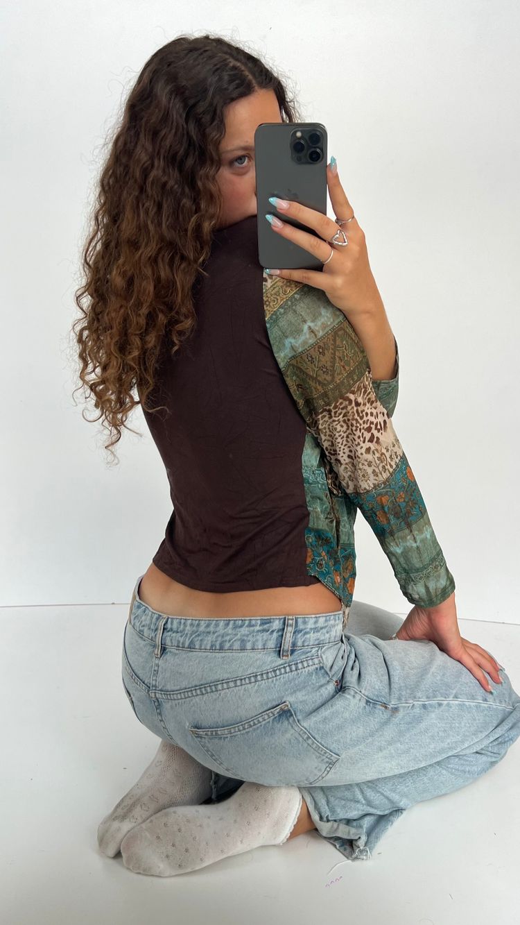 00s brown green mesh top- size L 5