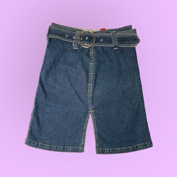 90s 00s Miss Sixty denim midi skirt with chunky belt and split details  