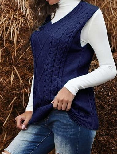 Navy Blue Cable Knit Sweater Vest image 1