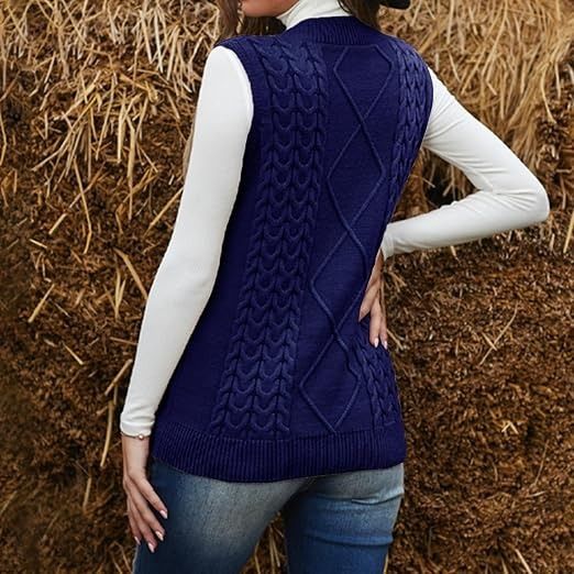 Navy Blue Cable Knit Sweater Vest image 4