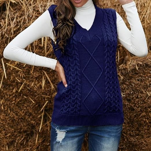 Navy Blue Cable Knit Sweater Vest image 3