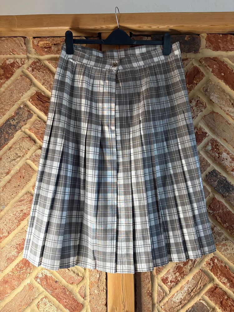 Fashion Extra Collection Grey Check Pleated Midi Skirt Size 18 / EU 44 academic style preppy