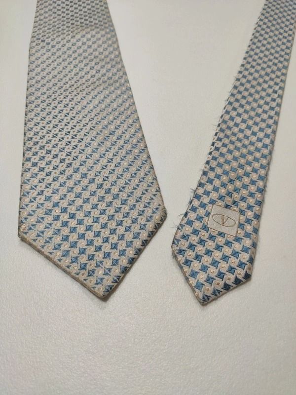 Valentino Cravatta Seta Uomo Blu Argento Oro Geometrica Made in Italy Vintage