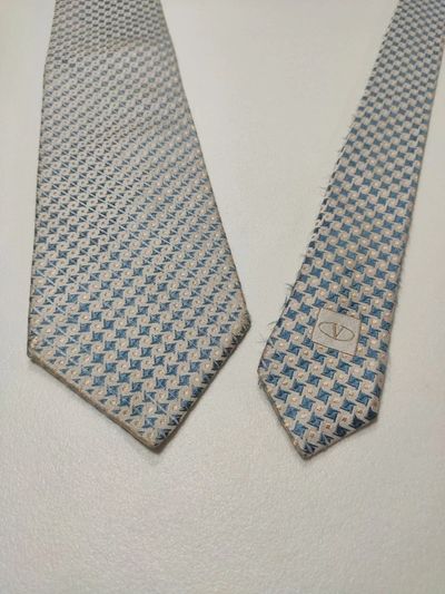 Valentino Cravatta Seta Uomo Blu Argento Oro Geometrica Made in Italy Vintage