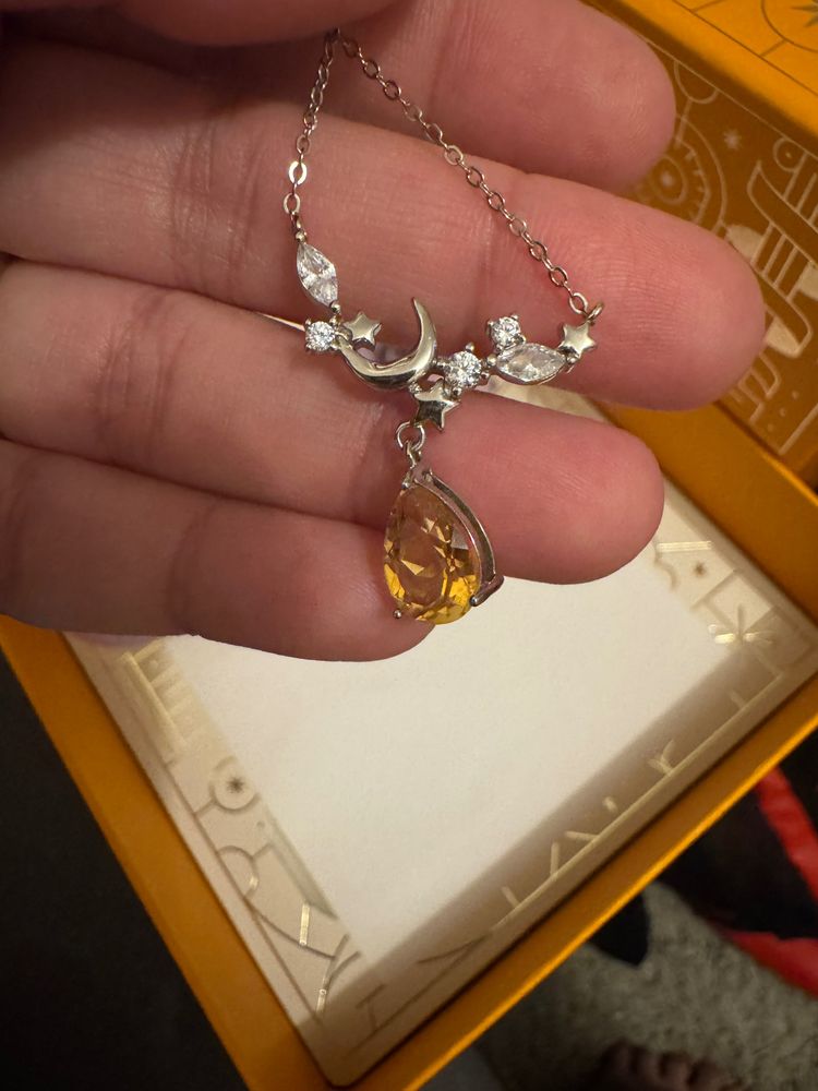 Other Silver Necklace With Moon, Stars, And Yellow Gemstone Pendant product image