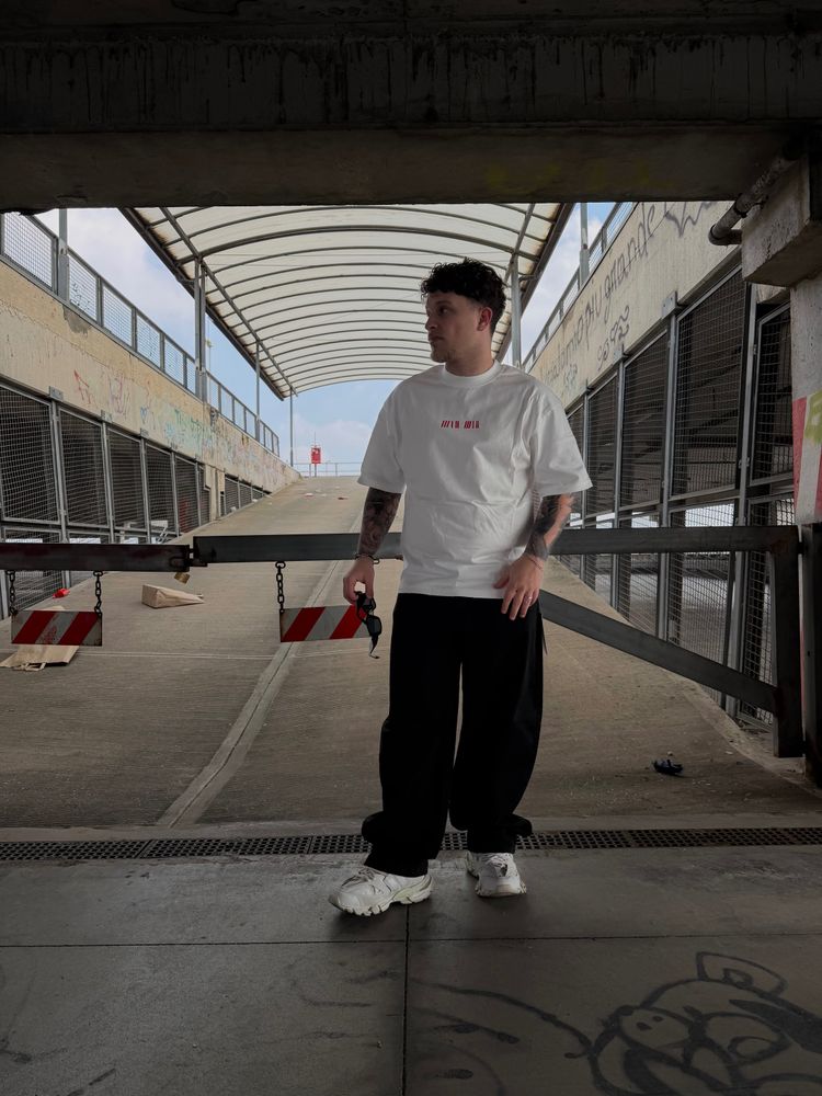 White T-Shirt With Red Graphic Text 5