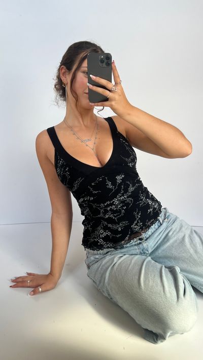 00s black mesh floral cami- size XS