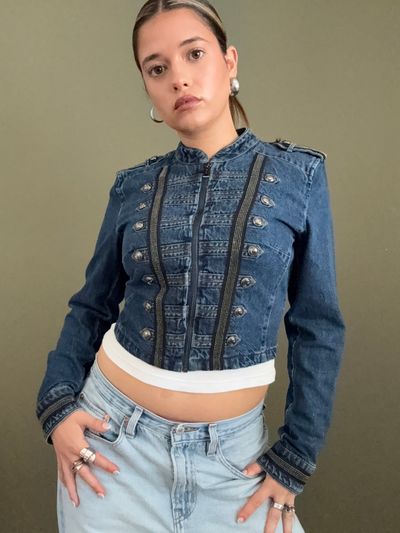Guess Cropped Denim Military Jacket (S) 6