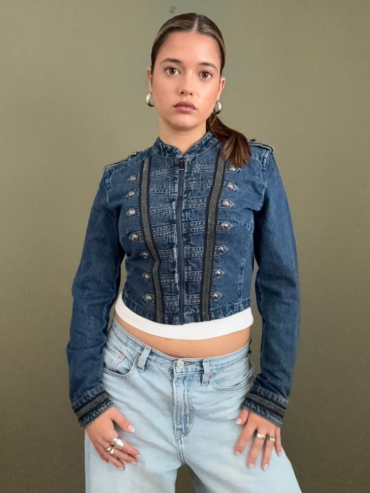 Guess Cropped Denim Military Jacket (S) 7