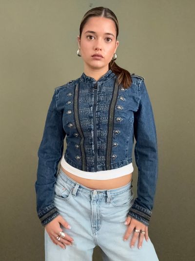 Guess Cropped Denim Military Jacket (S) 7