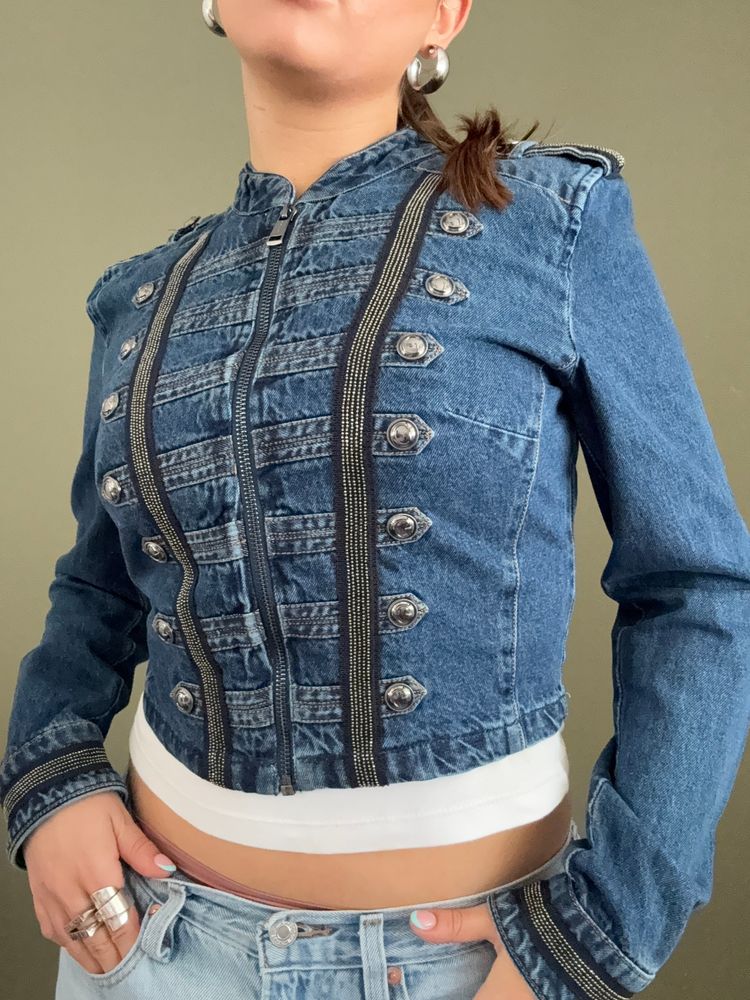 Guess Cropped Denim Military Jacket (S)