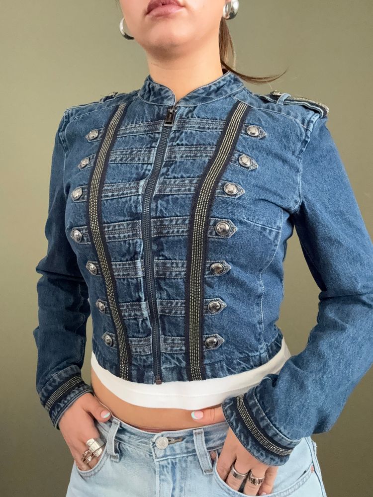 Guess Cropped Denim Military Jacket (S) 13