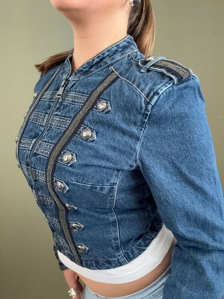 Guess Cropped Denim Military Jacket (S) 2