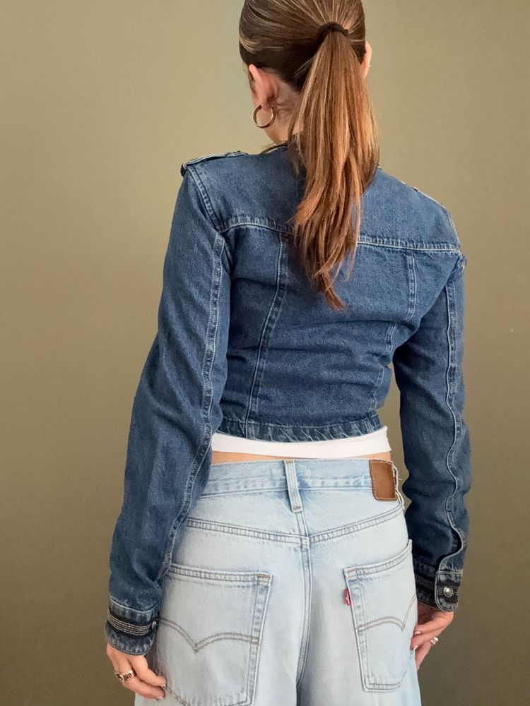 Guess Cropped Denim Military Jacket (S) 5