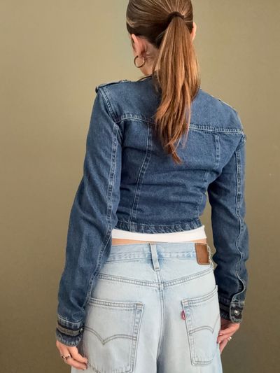 Guess Cropped Denim Military Jacket (S) 5