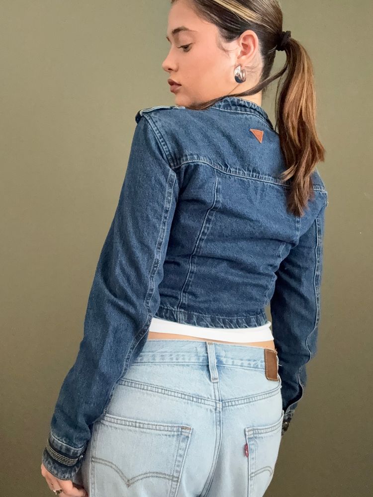 Guess Cropped Denim Military Jacket (S) 4