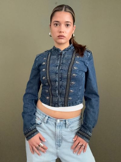 Guess Cropped Denim Military Jacket (S) 10